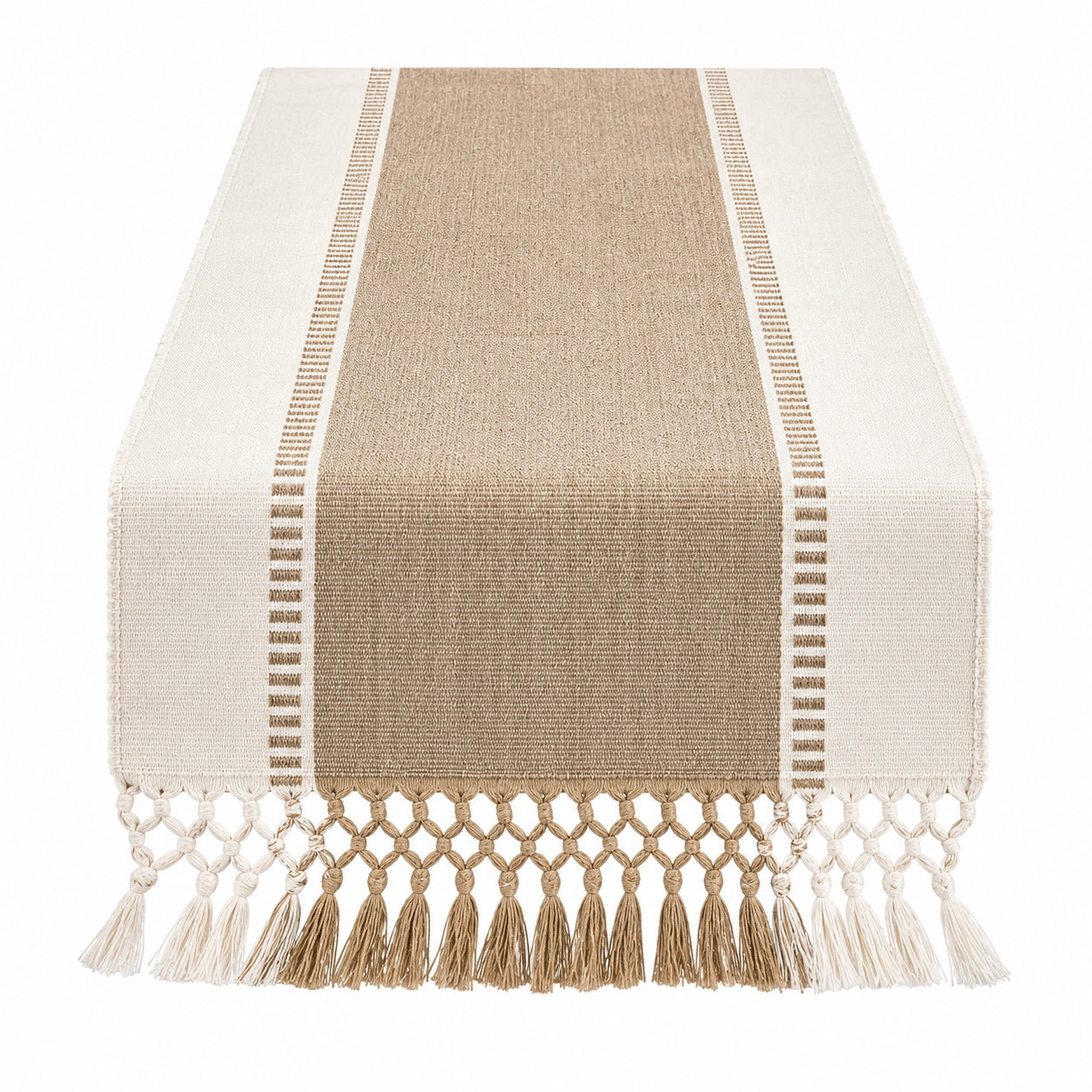 Camino de Mesa Beige con Flecos Decorativos