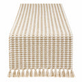Camino de Mesa Beige y Blanco con Flecos Decorativos