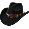 Sombrero Vaquero Negro con Banda de Cuero y Detalle de Toro