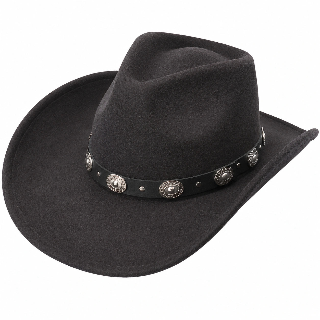 Sombrero de Vaquero Negro con Detalles Metálicos