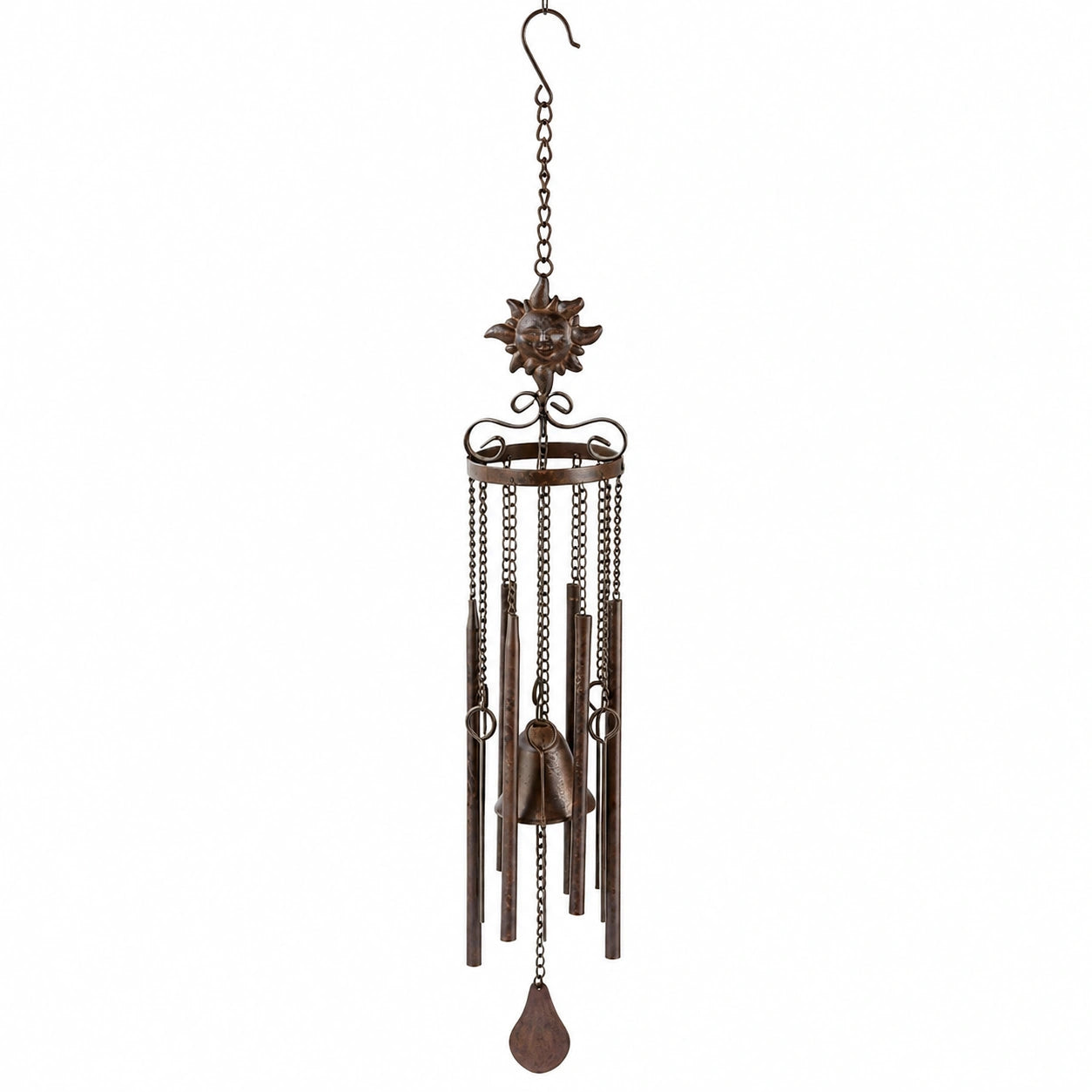 Campana de Viento con Sol para Jardín 80cm Pátina Marrón