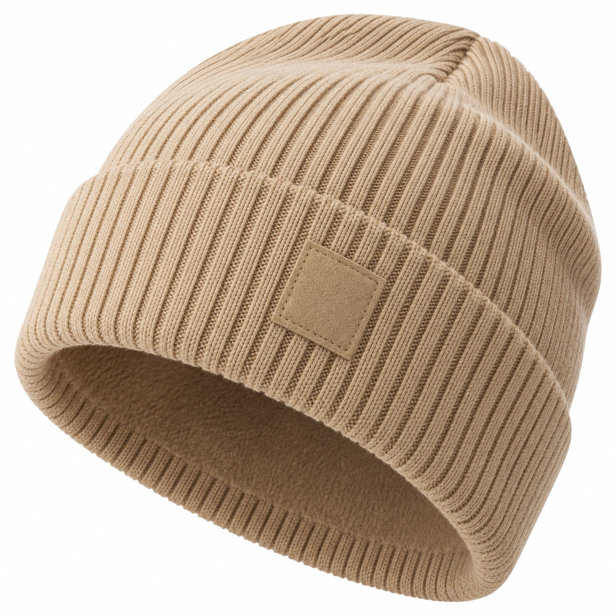 Gorro de punto grueso beige térmico para invierno