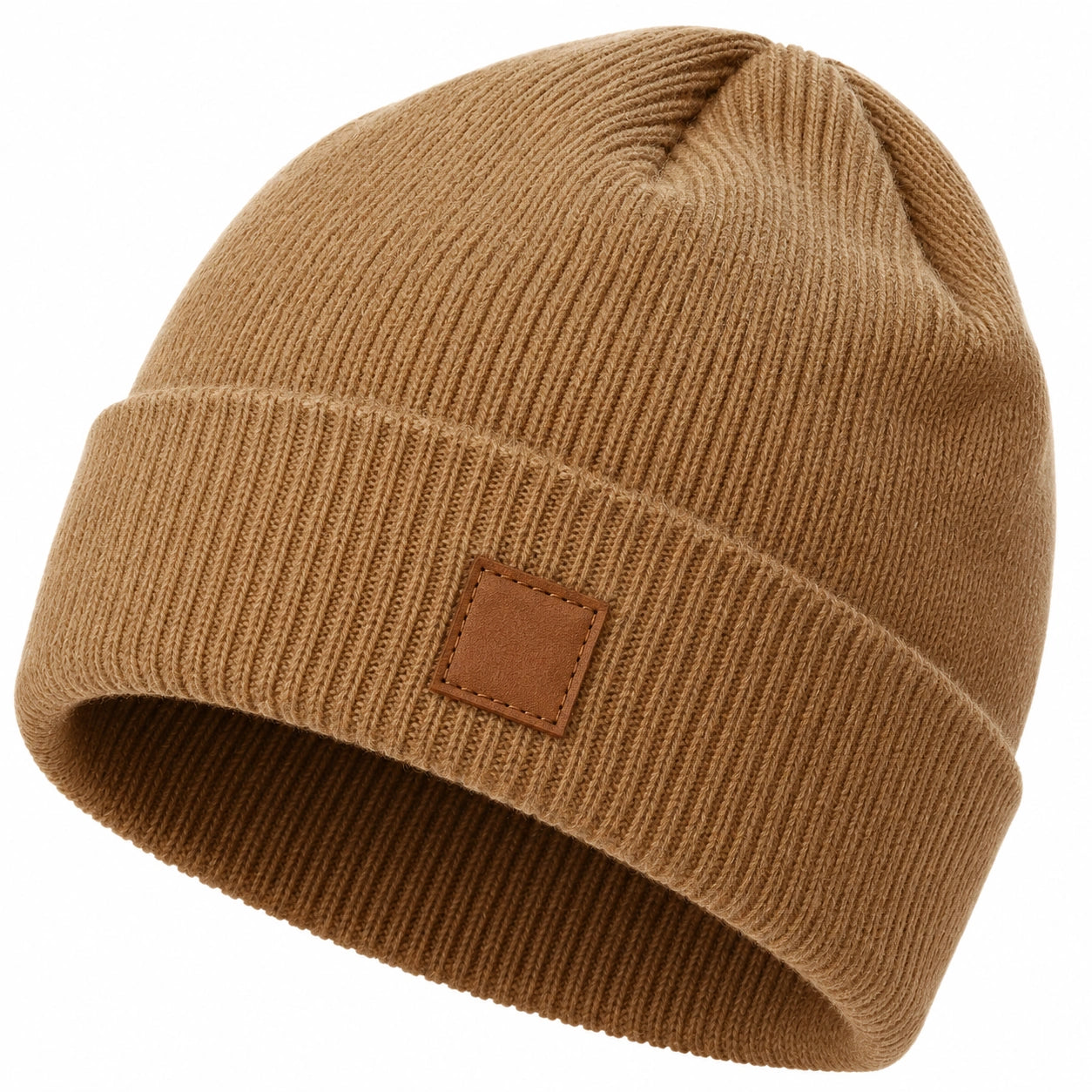Gorro de punto marrón claro con diseño clásico