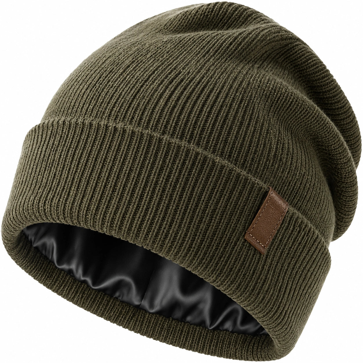 Gorro de Punto Beanie Forro Polar Verde Oliva