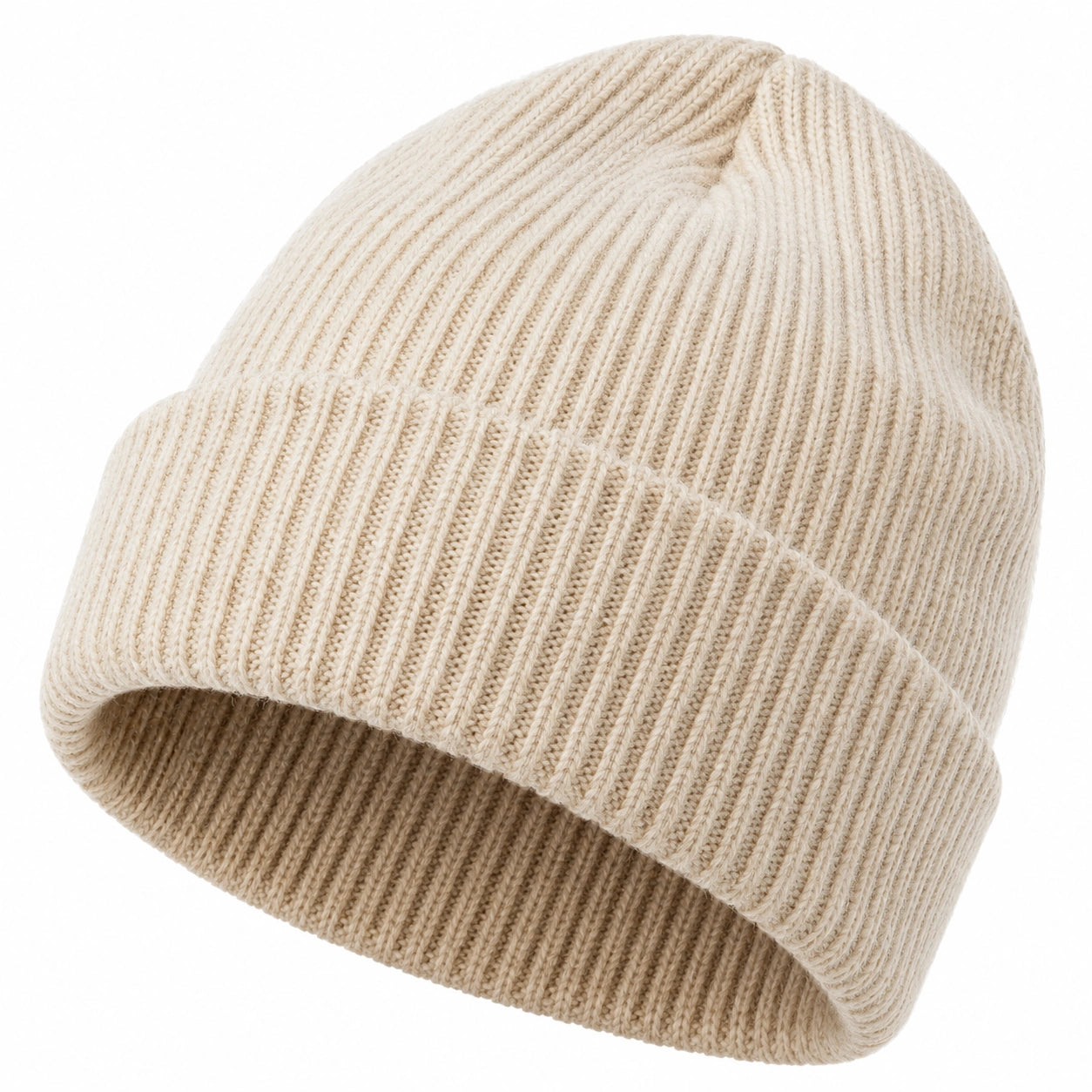 Gorro de Punto Acanalado Beige Unisex
