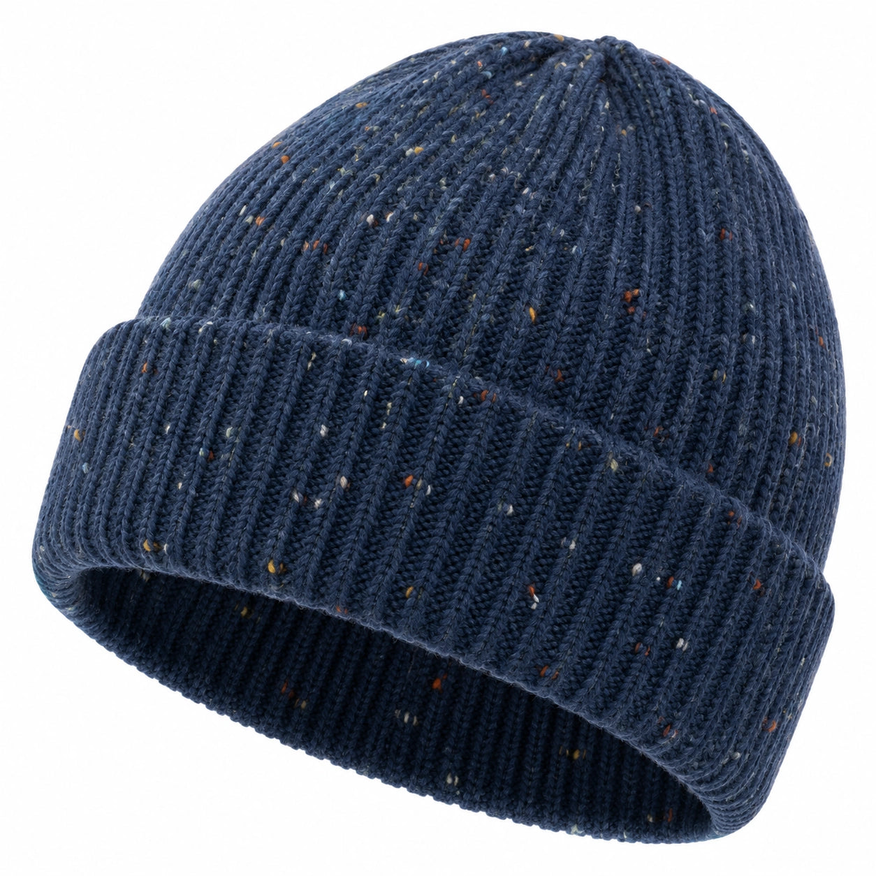 Gorro de punto azul oscuro con diseño moteado