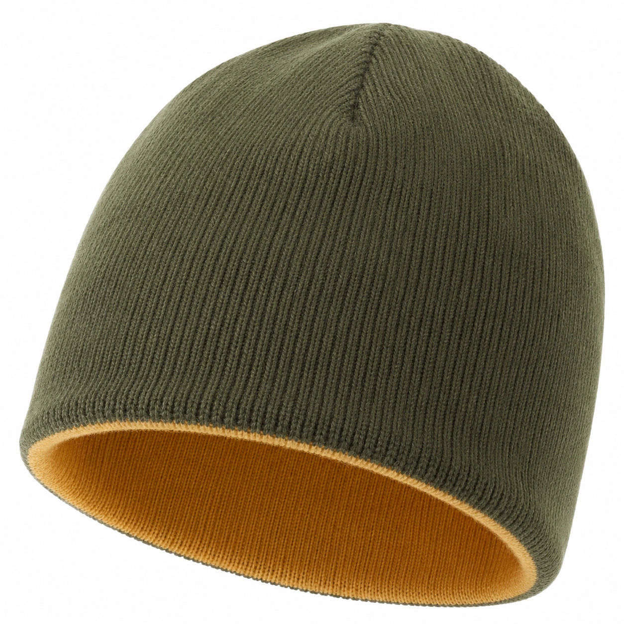 Gorro de Punto Reversible Verde Kaki y Amarillo para Adultos