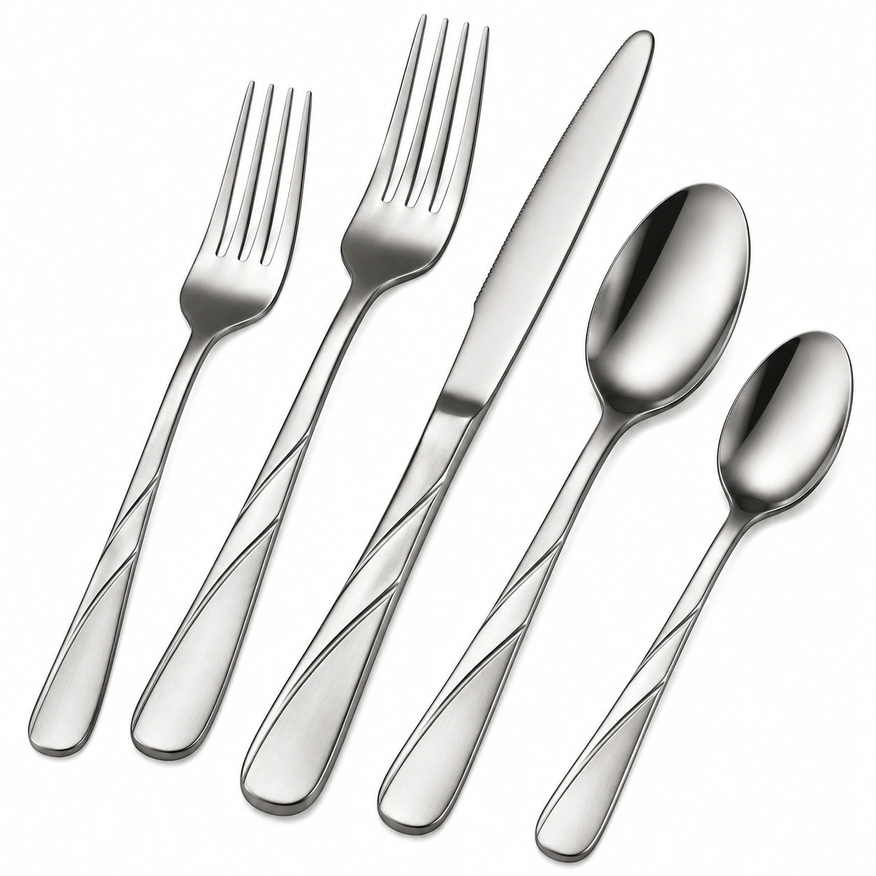 Juego de Cubiertos de 5 Piezas en Tonos Plateados