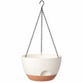 Macetero Colgante de 20 cm en Blanco y Terracota con Cadena Metálica
