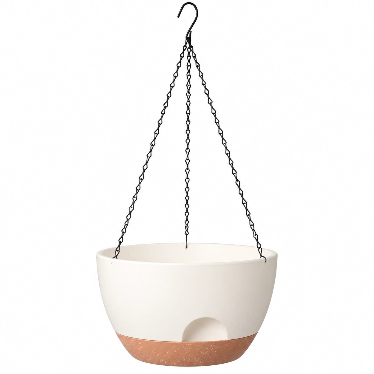 Macetero Colgante de 20 cm en Blanco y Terracota con Cadena Metálica