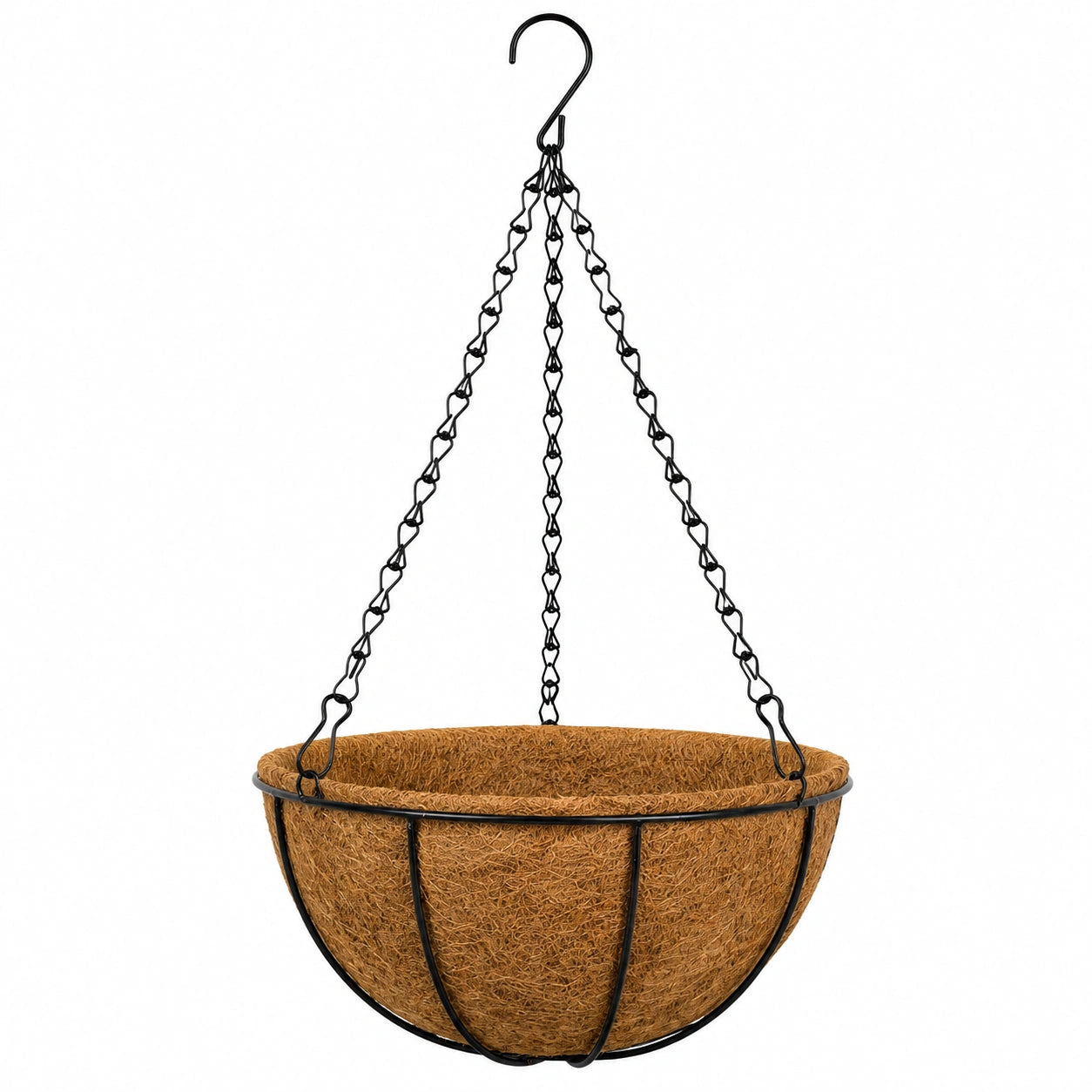 Macetero Colgante de Coco con Cadena Negra 30 cm Marrón