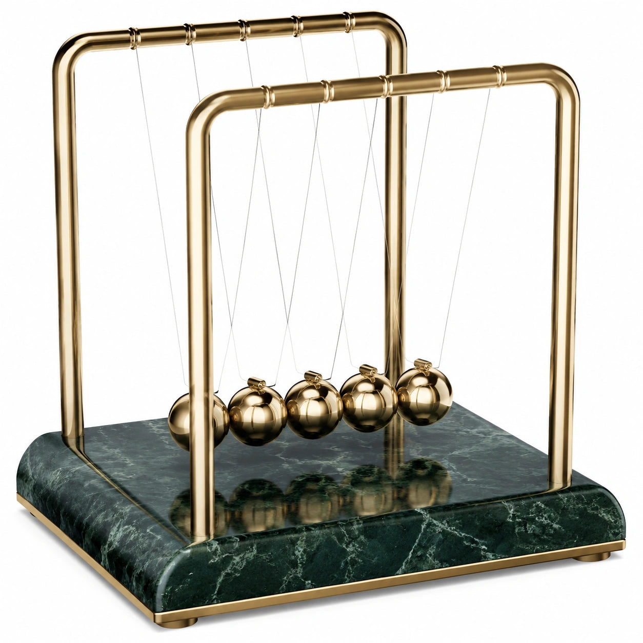 Péndulo de Newton Decorativo con Base de Mármol Verde y Esferas Doradas
