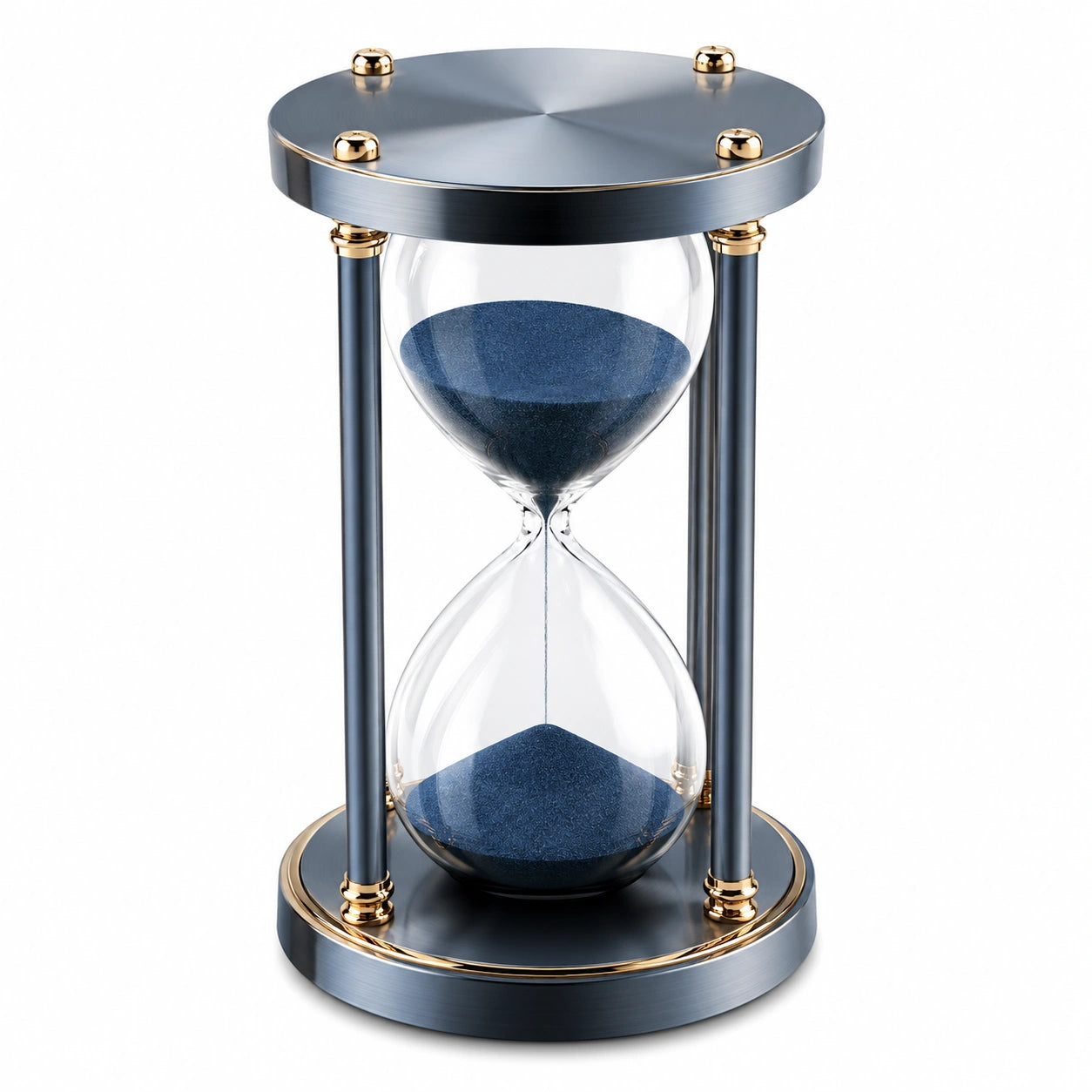 Reloj de Arena Azul y Dorado con Diseño Moderno